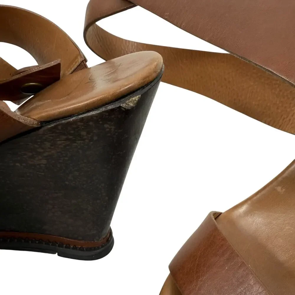 Diane Von Furstenberg Omni Ankle Wrap Platform Wedge Sandals Brown Size 9.5